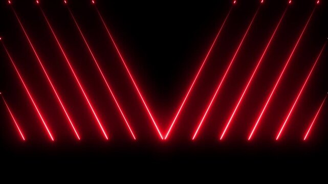 Bright neon red laser beams abstract 3d motion background. Abstract colorful background with neon lights in rainbow colour. Seamless looping animation. 4K footage. 