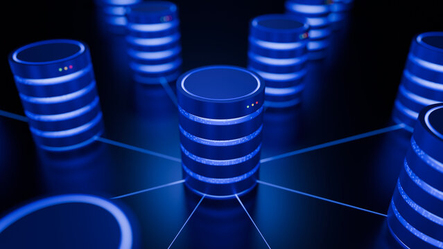 database big data center storage process technology analysis&nbsp;sharing networking neural network connect artificial intelligence futuristic deep learning machine background 3d rendering.