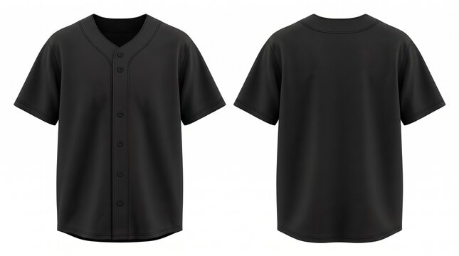 Black baseball jersey mockup for athletic wear and sportswear catalog on white background