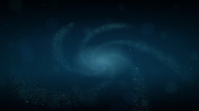 Abstract swirling galaxy composed of countless tiny stars and cosmic dust in deep blue space