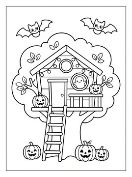 Macro photo of treehouse decorated for halloween 2k showing abstract micro structural details and textures with professional studio lighting