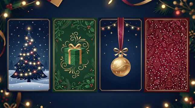 Four Christmas themed greeting card designs