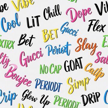 Trendy Slang Words Pattern - Cool, Dope, Flex, Slay, GOAT, Boujee, Drip, Chill, Lit, Periodt