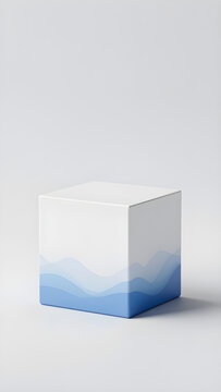 Studio Product Photography of a Cube in a Minimalistic Blue and White Environment