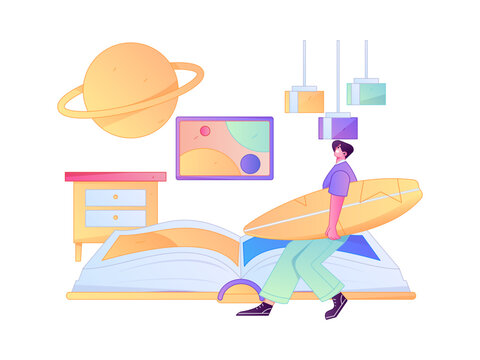 Character reading quietly vector concept operation hand drawn illustration
