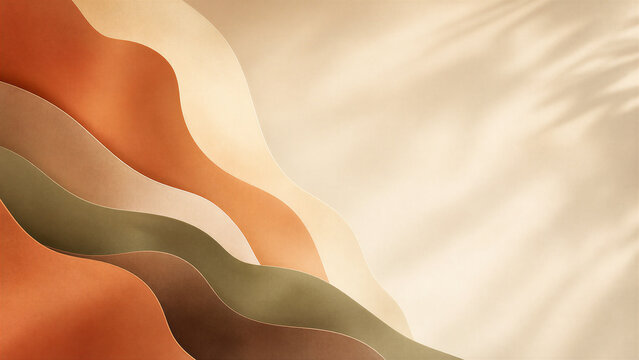 Abstract Geometric Curved Layers Background With Earth Tone Colors And Modern Minimalist Design For