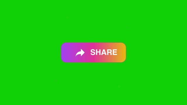 Animated share button with arrow icon on green screen keying background, gradient social media interface overlay element