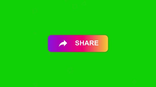 Animated share button with arrow icon on chroma key green screen, social media call to action overlay animation