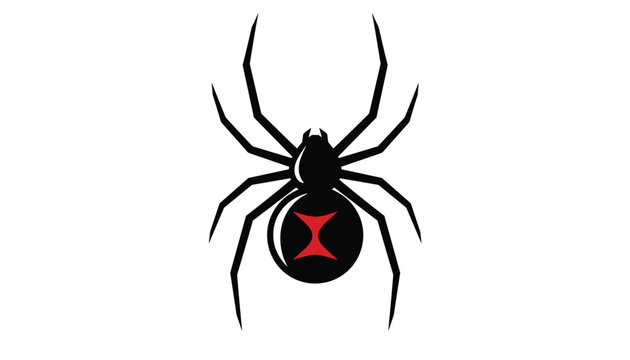 Creepy black widow spider displaying its classic red hourglass mark on its abdomen isolated on a white background.