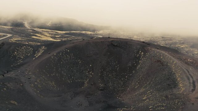 Etna volcano, cloudy day, aerial shot