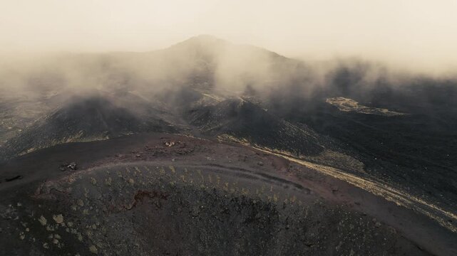 Etna volcano, cloudy day, aerial shot
