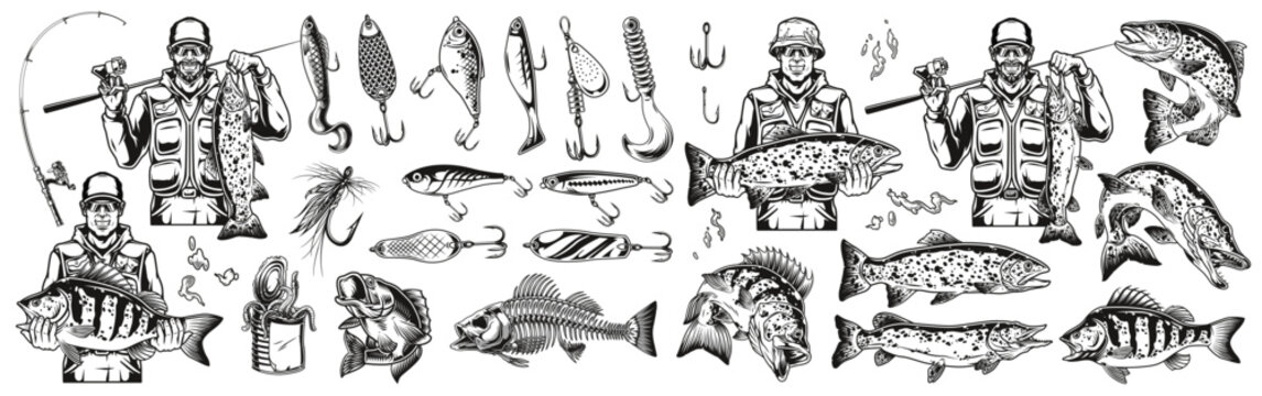 Fisherman holds rods and catches large fish