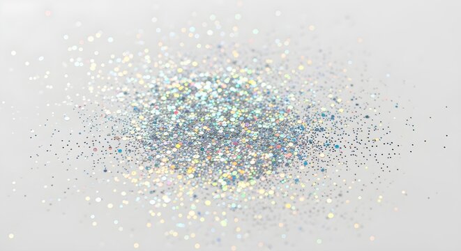 A fine dusting of iridescent silver holographic glitter scattered on white.