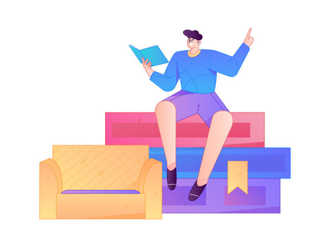 Character reading quietly vector concept operation hand drawn illustration
