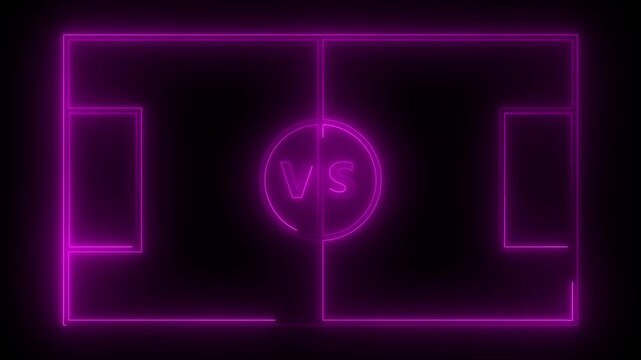 Futuristic Neon Purple Football Soccer Pitch Outline Field with Versus VS Center Symbol Concept Loop Animation Video for Esports Gaming Tournament Match Versus Screen Presentation HUD UI Motion Graphi