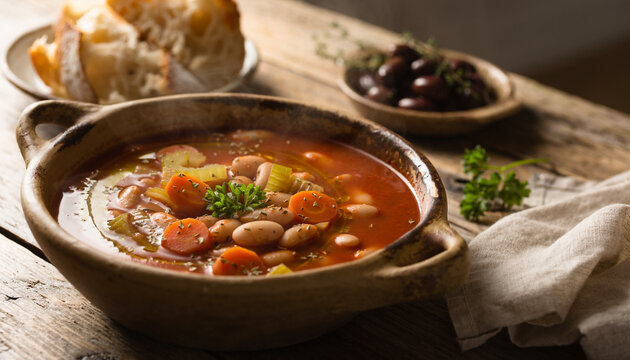 Greek Fasolada White Bean Soup with Tomato and Herbs