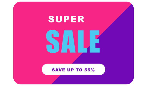 Super sale graphic with pink and purple gradient.