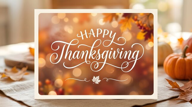Festive thanksgiving celebration with a blurred background of autumn colors and a pumpkin
