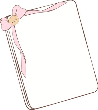Cute Note Paper with Pink Bow and Bear