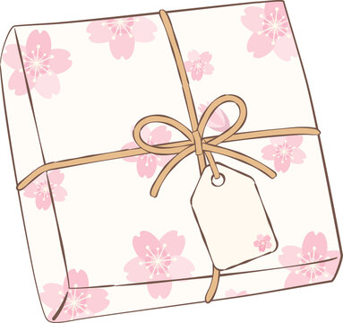 Handdrawn Gift Box with Cherry Blossom Pattern