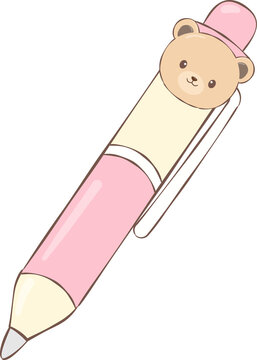Cute Kawaii Bear Ballpoint Pen Illustration