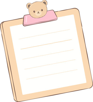 Cute Teddy Bear Clipboard Note Illustration