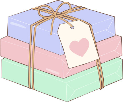 Pastel Gift Boxes Illustration with Heart Tag