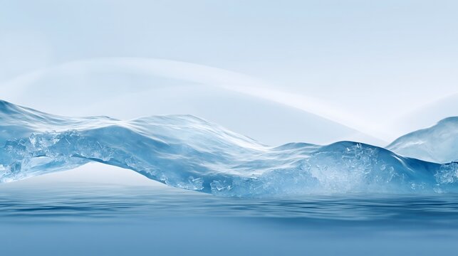 Abstract blue winter background with flowing icy shapes, crystalline forms, soft gradients, frosty atmosphere, modern premium seasonal design with generous copy space