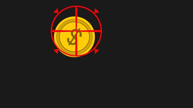 An animated illustration of a coin being targeted. Suitable as an accessory for financial matters.