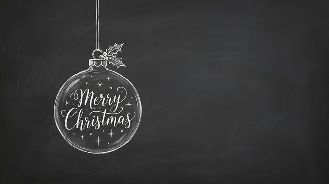 A festive and elegant chalkboard illustration featuring a 'merry christmas' ornament for holiday greetings