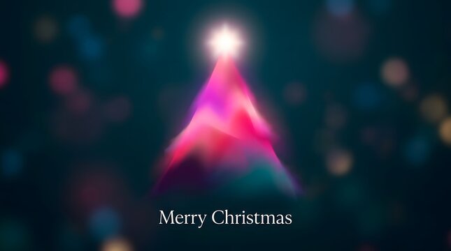 A vibrant abstract christmas tree composed of colorful pixels shines brightly against a dark background
