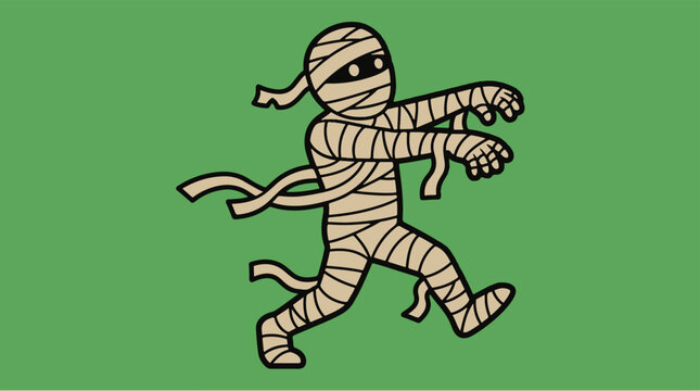Cartoon mummy character running on green background
