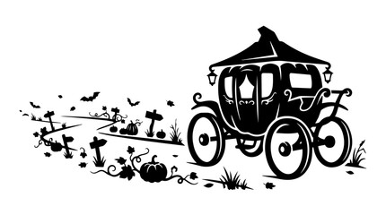 Obraz premium Magical Pumpkin Carriage Halloween Silhouette Vector
