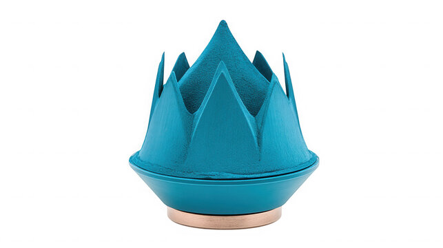 Turquoise powder crown shape with base against transparent on transparent background