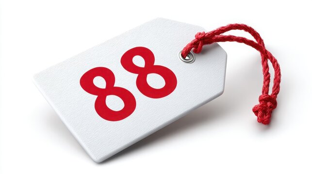 White sale tag with red number 88 and string isolated on a white background for retail discount