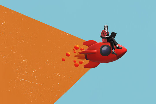 A woman with a laptop takes off. Successful business concept. Business analytics and strategic.
