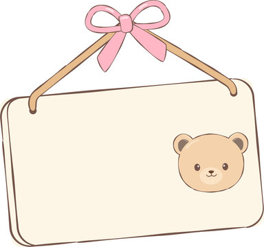 Cute Teddy Bear Hanging Sign Illustration