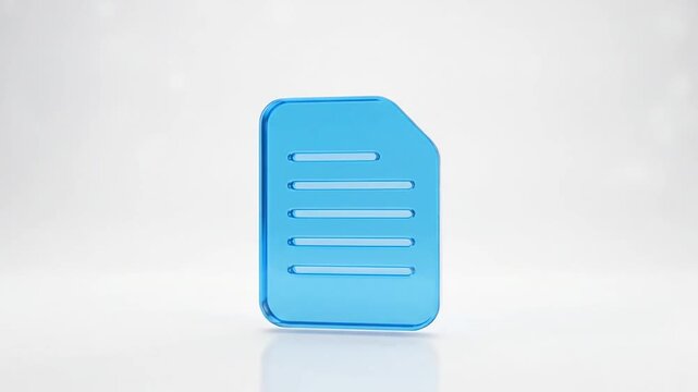 Rotating Blue Glass Document Icon Representing Digital File Management