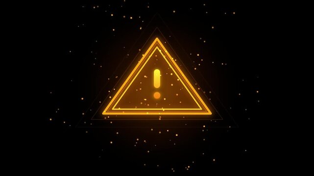 Glowing Amber Warning Exclamation Sign Particles Motion Graphic Loop