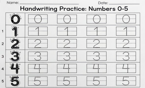 Handwriting practice worksheet for numbers 05