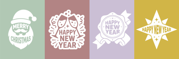 Obraz premium Happy New Year Champagne and Santa Typography Holiday Greeting Design