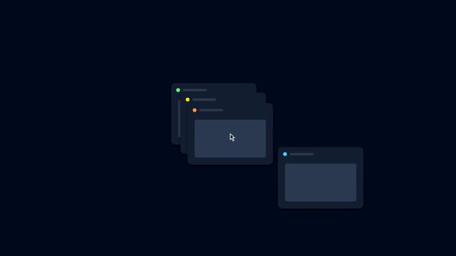 Motion graphic animation of digital windows organizing