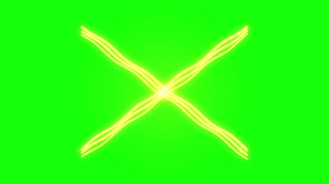 Glowing Yellow Neon X Mark Close Cancel Icon Green Screen Motion Graphic Loop