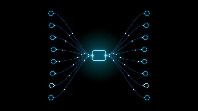 Abstract Blue Digital Data Network Central Hub Node Motion Graphic Loop