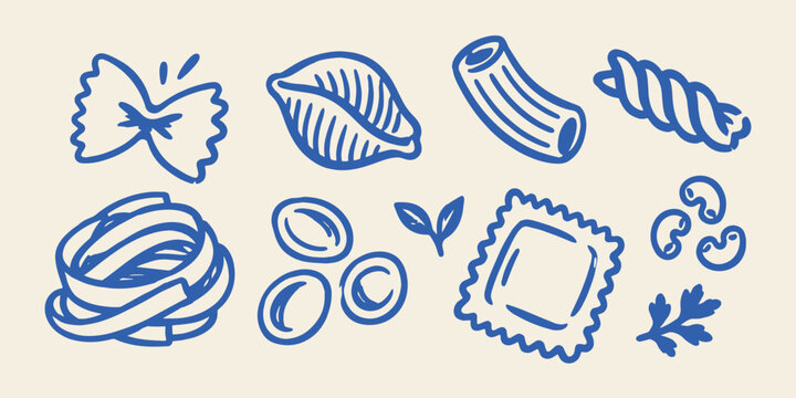 Italian Pasta Shapes Hand Drawn Doodle Set