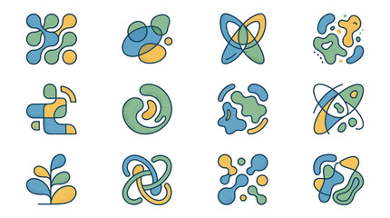 Obraz premium Industrial Abstract Colorful Knot and Blob Design Patterns with Blue Green and Yellow Shapes for Modern Branding