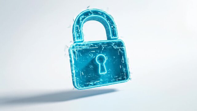 A white envelope morphs into a glowing blue padlock, symbolizing secure email communication and digital encryption in a clean, minimalist setting.