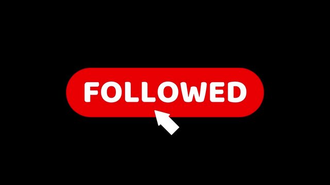 Follow button click animation with white cursor on green background and transparent background alpha channel, for social media, marketing and digital engagement. Animated Video 4K