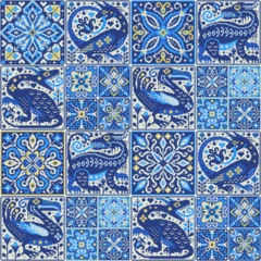 Pixel Art Floral Mosaic Mediterranean Tile Seamless Pattern © marinavorona
