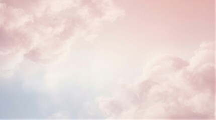 Obraz premium Soft pink clouds drift in a gentle sky. Pastel hues blend in dreamy, serene tones. Light shines through fluffy, cotton-like formations. Perfect for romantic or tranquil mood scenes